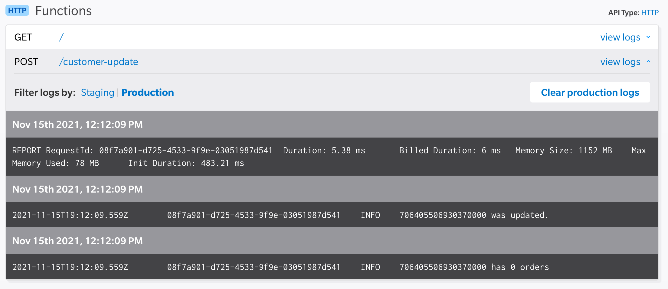 Begin app logs