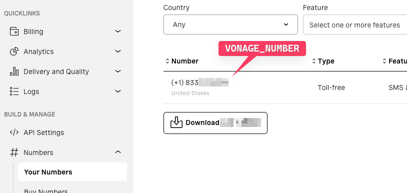 Vonage phone number